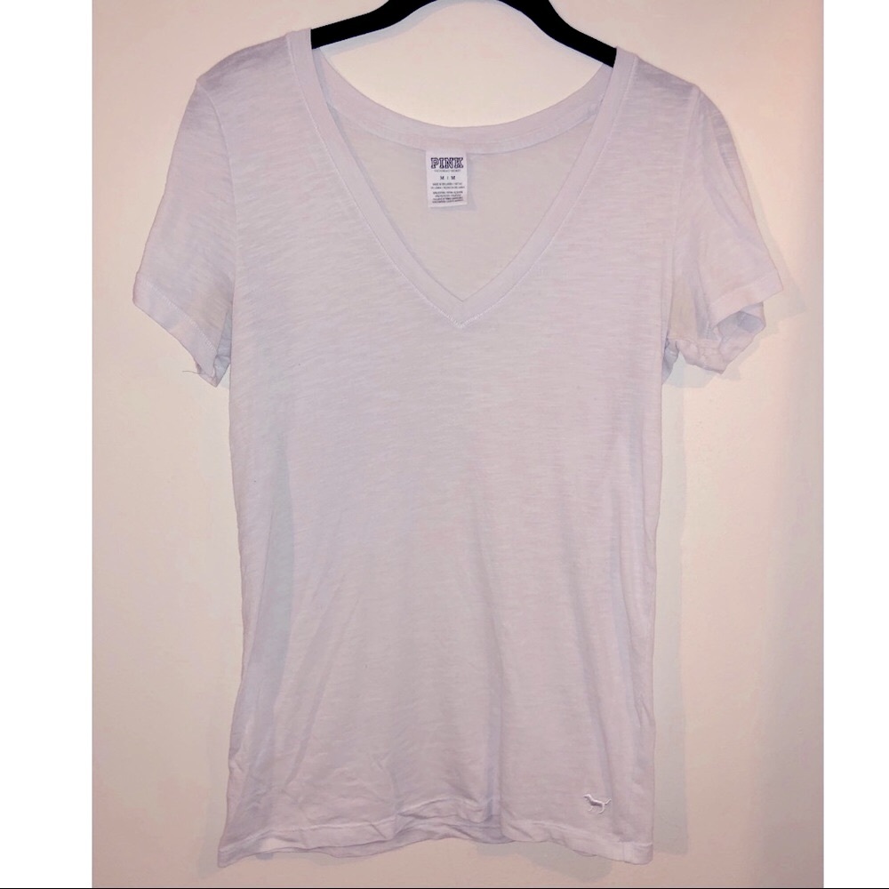 Pink White Sheer V Neck T-Shirt Medium